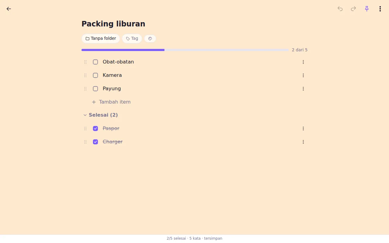 Checklist dengan bilah kemajuan
