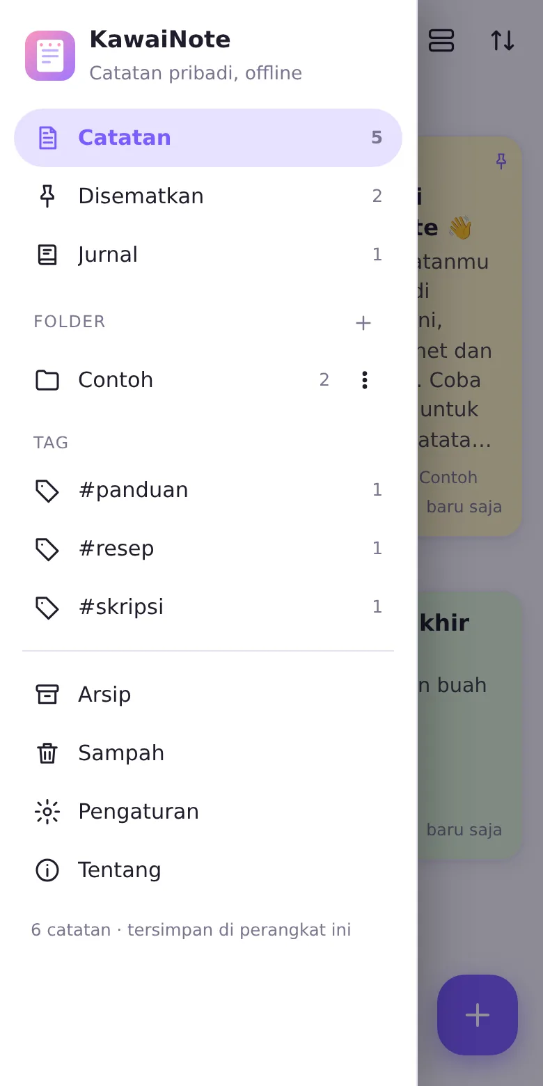 Menu folder dan tag di HP
