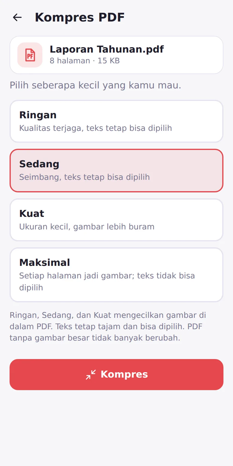 Pilihan kompresi
