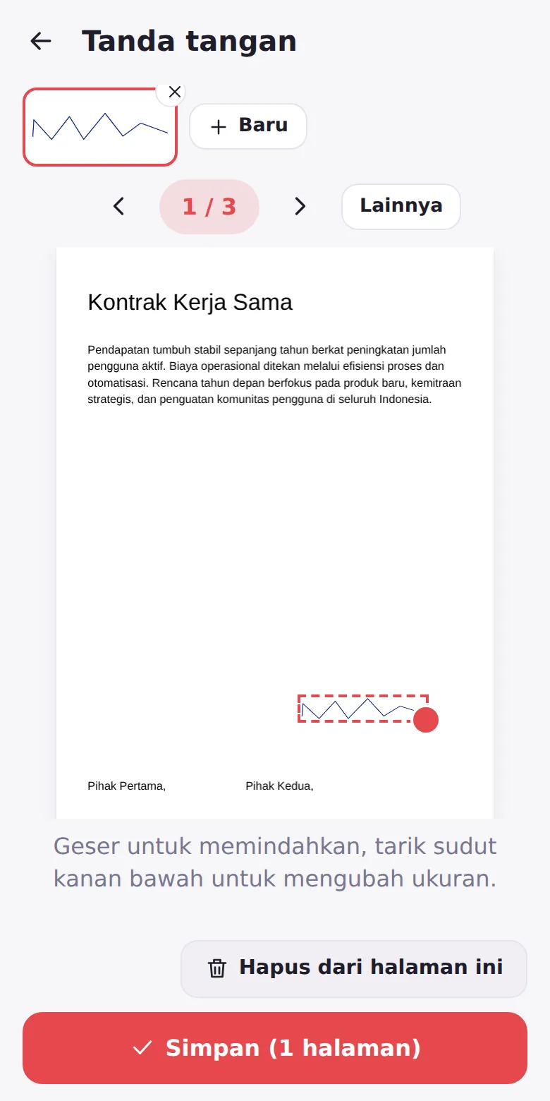 Menaruh tanda tangan di halaman