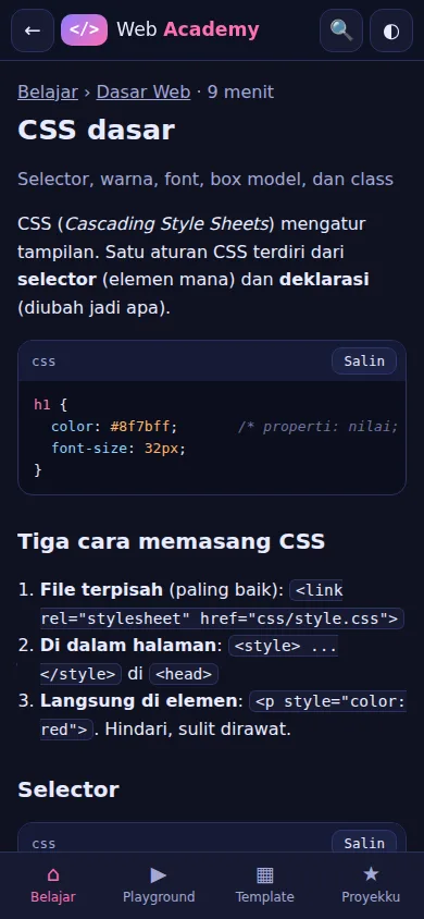 Materi CSS dasar dengan contoh kode